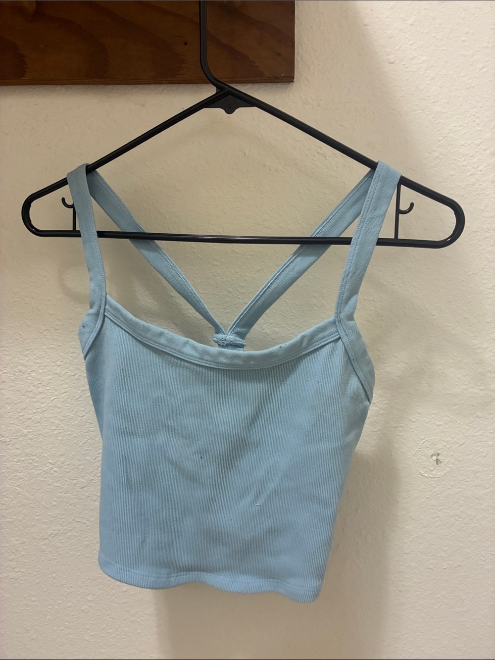 FP Movement by Free People Sky Blue Ribbed Cropped Tank with Twist Back